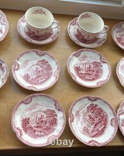 Johnson Brothers Old Britain Castles Pink 21 Pc Red Mark Bowls, Plates, Cups