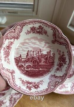 Johnson Brothers Old Britain Castles Pink 21 Pc Red Mark Bowls, Plates, Cups
