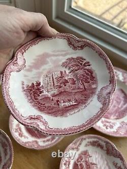 Johnson Brothers Old Britain Castles Pink 21 Pc Red Mark Bowls, Plates, Cups