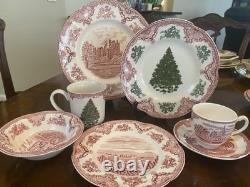 Johnson Brothers Old Britain Castles Pink Christmas Tree Place Setting 7 Pieces