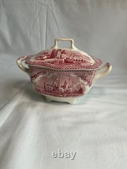 Johnson Brothers Old Britain Castles Pink Teapot Sugar Bowl with Lid Creamer NOS