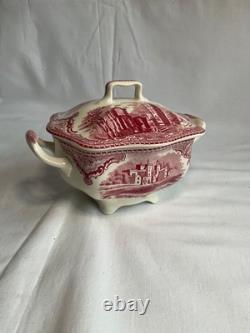 Johnson Brothers Old Britain Castles Pink Teapot Sugar Bowl with Lid Creamer NOS
