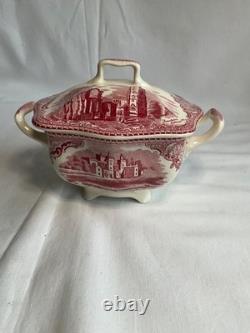 Johnson Brothers Old Britain Castles Pink Teapot Sugar Bowl with Lid Creamer NOS