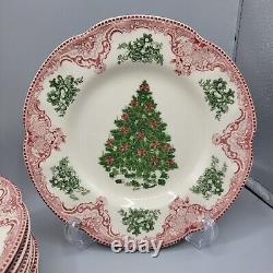 Johnson Brothers Old Britain Castles Red & Green Christmas Tree Luncheon Plates