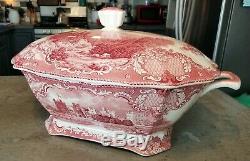 Johnson Brothers Old Britain Castles Red Pink Tureen Knob Handle Excellent Cond