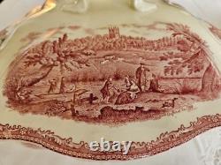 Johnson Brothers Old Britain Castles Red Transferware Footed Soup Tureen with Lid