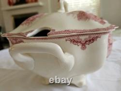Johnson Brothers Old Britain Castles Red Transferware Footed Soup Tureen with Lid