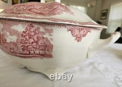 Johnson Brothers Old Britain Castles Red Transferware Footed Soup Tureen with Lid