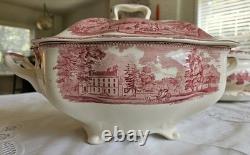 Johnson Brothers Old Britain Castles Red Transferware Footed Soup Tureen with Lid