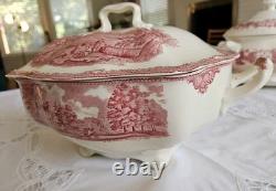 Johnson Brothers Old Britain Castles Red Transferware Footed Soup Tureen with Lid