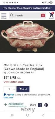 Johnson Brothers Old Britain Castles Red Transferware Footed Soup Tureen with Lid
