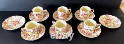 Johnson Brothers Old English Chintz Pink Floral Set of 6 Demitasse Cups & Saucer