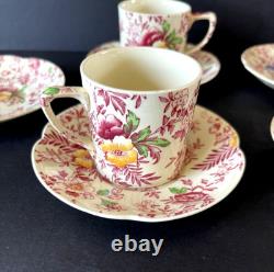 Johnson Brothers Old English Chintz Pink Floral Set of 6 Demitasse Cups & Saucer