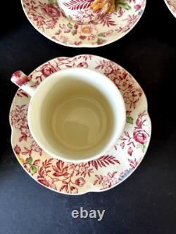 Johnson Brothers Old English Chintz Pink Floral Set of 6 Demitasse Cups & Saucer