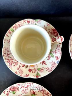 Johnson Brothers Old English Chintz Pink Floral Set of 6 Demitasse Cups & Saucer