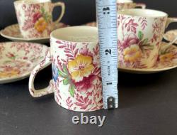 Johnson Brothers Old English Chintz Pink Floral Set of 6 Demitasse Cups & Saucer