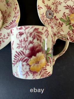 Johnson Brothers Old English Chintz Pink Floral Set of 6 Demitasse Cups & Saucer