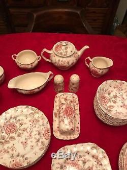 Johnson Brothers ROSE CHINTZ PINK Dinnerware 96 Pcs MADE IN ENGLAND