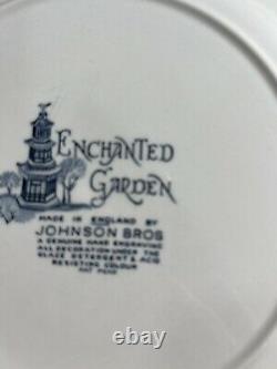 Johnson Brothers Rare Enchanted Gardens Blue Dinner Plates 10 1/2 Set of 7