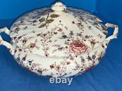 Johnson Brothers Rare Rose Chintz Pink England Covered Dish Large Soup Tureen