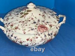 Johnson Brothers Rare Rose Chintz Pink England Covered Dish Large Soup Tureen