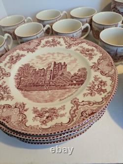 Johnson Brothers Red/White Transferware Old Britain Castles 27 Pieces