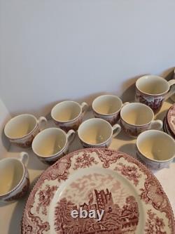 Johnson Brothers Red/White Transferware Old Britain Castles 27 Pieces