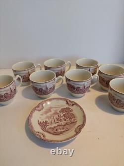 Johnson Brothers Red/White Transferware Old Britain Castles 27 Pieces