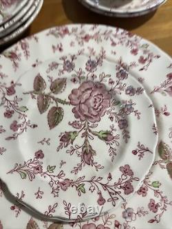 Johnson Brothers Rose Chintz 2 Dinner Plates 10 Vintage England Pink whole set