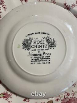 Johnson Brothers Rose Chintz 2 Dinner Plates 10 Vintage England Pink whole set