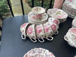 Johnson Brothers Rose Chintz Ironstone made in England68 Piece Black Label O1