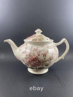 Johnson Brothers Rose Chintz TEAPOT w 4 DEMITASSE Cups & Saucers England Discont