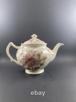 Johnson Brothers Rose Chintz TEAPOT w 4 DEMITASSE Cups & Saucers England Discont