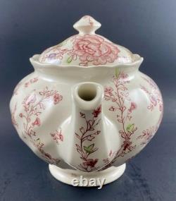 Johnson Brothers Rose Chintz TEAPOT w 4 DEMITASSE Cups & Saucers England Discont
