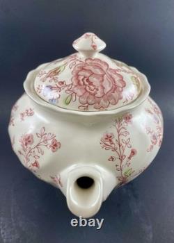 Johnson Brothers Rose Chintz TEAPOT w 4 DEMITASSE Cups & Saucers England Discont