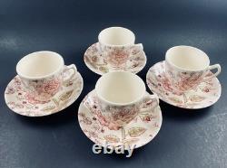 Johnson Brothers Rose Chintz TEAPOT w 4 DEMITASSE Cups & Saucers England Discont