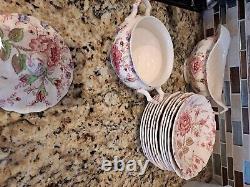 Johnson Brothers Rose Chintz pink set Dinner plates, Sugar b, Cup and more