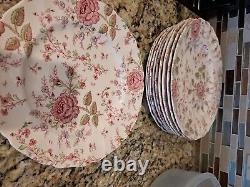 Johnson Brothers Rose Chintz pink set Dinner plates, Sugar b, Cup and more