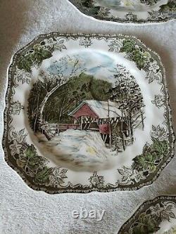 Johnson Brothers The Friendly Village Covered Bridge 7 Snack Plates and Tea Cups