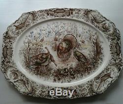 Johnson Brothers Vintage Brown Woodland Wild Turkeys Large Heavy Platter