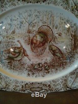 Johnson Brothers Vintage Brown Woodland Wild Turkeys Large Heavy Platter