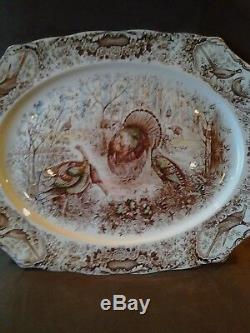 Johnson Brothers Vintage Brown Woodland Wild Turkeys Large Heavy Platter