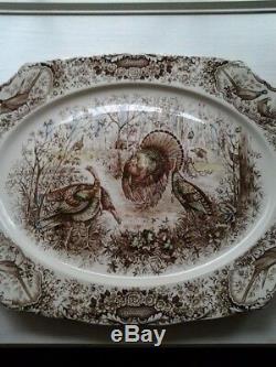 Johnson Brothers Vintage Brown Woodland Wild Turkeys Large Heavy Platter