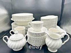 Johnson Brothers White Embossed Swirl Dinnerware Set 53 Pc England