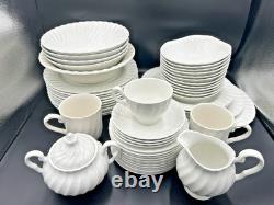 Johnson Brothers White Embossed Swirl Dinnerware Set 53 Pc England