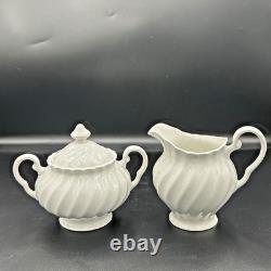 Johnson Brothers White Embossed Swirl Dinnerware Set 53 Pc England
