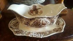 Johnson Brothers Wild Turkey Native American Gravy Boat. Attached Plate