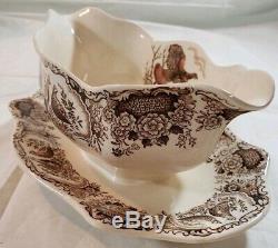 Johnson Brothers Wild Turkey Native American Gravy Boat. Attached Plate