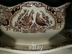 Johnson Brothers Wild Turkey Native American Gravy Boat. Attached Plate