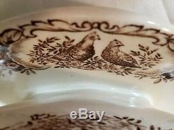 Johnson Brothers Wild Turkey Native American Gravy Boat. Attached Plate